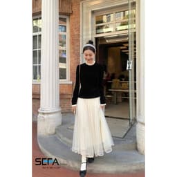 Thumbnail Chân Váy SEFA xếp ly Xòe dáng Dài Lưới Bên Ngoài, lót lụa dập ly mềm chất liệu voan cao cấp có thể mặc 2 kiểu 2