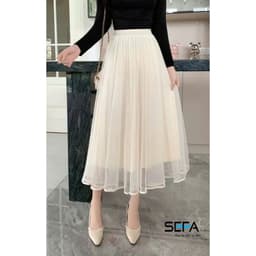Thumbnail Chân Váy SEFA xếp ly Xòe dáng Dài Lưới Bên Ngoài, lót lụa dập ly mềm chất liệu voan cao cấp có thể mặc 2 kiểu 1