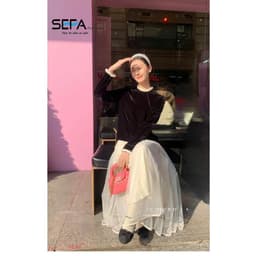 Thumbnail Chân Váy SEFA xếp ly Xòe dáng Dài Lưới Bên Ngoài, lót lụa dập ly mềm chất liệu voan cao cấp có thể mặc 2 kiểu 4