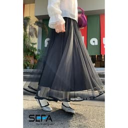 Thumbnail Chân Váy SEFA xếp ly Xòe dáng Dài Lưới Bên Ngoài, lót lụa dập ly mềm chất liệu voan cao cấp có thể mặc 2 kiểu 3