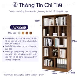 Thumbnail Kệ Sách Gỗ 5 Tầng FIVO FB73 Gỗ Chống Ẩm Cao Cấp Dày Dặn, Tấm Lưng Chắc Chắn, Dễ Dàng Lắp Ráp 2
