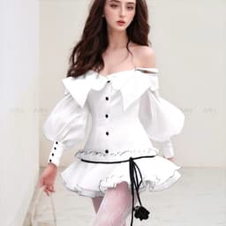 Thumbnail Đầm dự tiệc MINA tay dài dáng xoè cách điệu xinh đẹp chất Taffta phối Tơ lụa màu trắng MN306 3