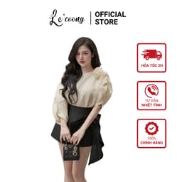 Thumbnail Áo Thiết Kế Trễ Vai Voan Tơ Đính Hoa LECOONG A12 Q12 Quần Tafta Đính Nơ Sang Chảnh 1