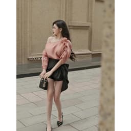 Thumbnail Áo Thiết Kế Trễ Vai Voan Tơ Đính Hoa LECOONG A12 Q12 Quần Tafta Đính Nơ Sang Chảnh 2