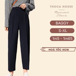 Thumbnail Quần tây nữ baggy công sở lưng thun nút lệch THOCA HOUSE trơn đen, quần baggy nữ chuẩn form tôn chân 1