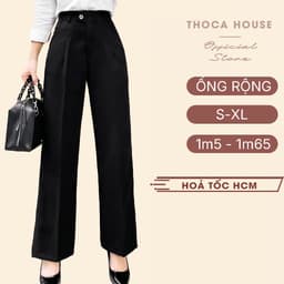 Thumbnail Quần tây công sở ống rộng dáng suông lưng cao khuy cài THOCA HOUSE dễ phối tôn dáng và chân dài 1