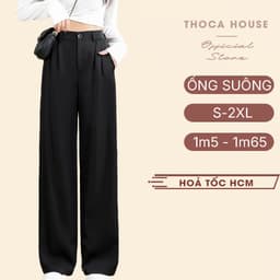 Thumbnail Quần tây nữ ống suông lưng thun sau trơn đen THOCA HOUSE quần ống rộng tôn dáng thoải mái công sở 1