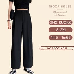 Thumbnail Quần tây nữ lưng cao ống đứng dáng suông trơn đen THOCA HOUSE basic công sở, đi học 1