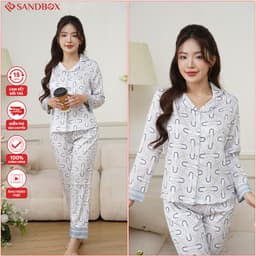 Thumbnail Đồ Bộ Nữ Pijama Dài Tay SANDBOX Lụa Xước Cao Cấp Họa Tiết Nhẹ Nhàng, Sang Trọng (BPD24006) 4