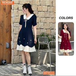 Thumbnail Đầm thiết kế BEMINE cổ sen đính nơ tùng xếp ly phù hợp đi chơi, đi dạo phố-MT9512 1