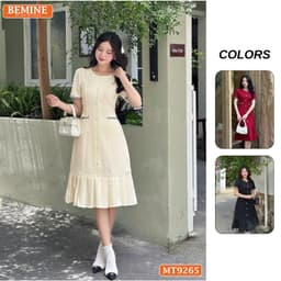 Thumbnail Đầm thiết kế cổ tròn đính nút dáng đuôi cá có xếp ly BEMINE MT9265 1