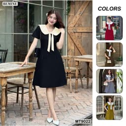 Thumbnail Đầm thiết kế cổ nơ tùng chữ A BEMINE MT9022 1