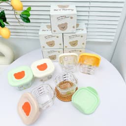 Thumbnail Hũ thủy tinh trữ đông đồ ăn dặm cho bé KidAndMom Bear Mommy có nắp đậy slicon,vạch chia ml tiện lợi chứa tới 240ml 3