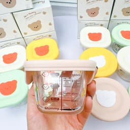 Thumbnail Hũ thủy tinh trữ đông đồ ăn dặm cho bé KidAndMom Bear Mommy có nắp đậy slicon,vạch chia ml tiện lợi chứa tới 240ml 1