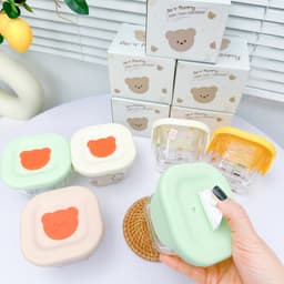 Thumbnail Hũ thủy tinh trữ đông đồ ăn dặm cho bé KidAndMom Bear Mommy có nắp đậy slicon,vạch chia ml tiện lợi chứa tới 240ml 2