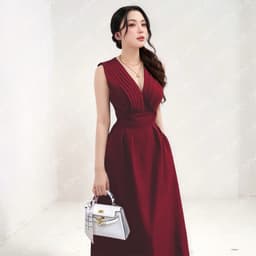 Thumbnail Đầm dự tiệc MINA thiết kế dáng suông midi chất Cotton màu đỏ đô MN182 3