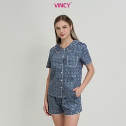Thumbnail Bộ pijama short chất kate cổ lá sen, họa tiết cho Noel BSK050W33 4