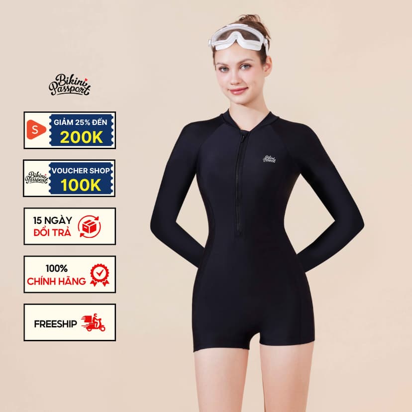 Ảnh Bộ đồ bơi NỮ BIKINI PASSPORT kiểu Một mảnh quần short, áo tay dài - Đen - BS260_BL 1
