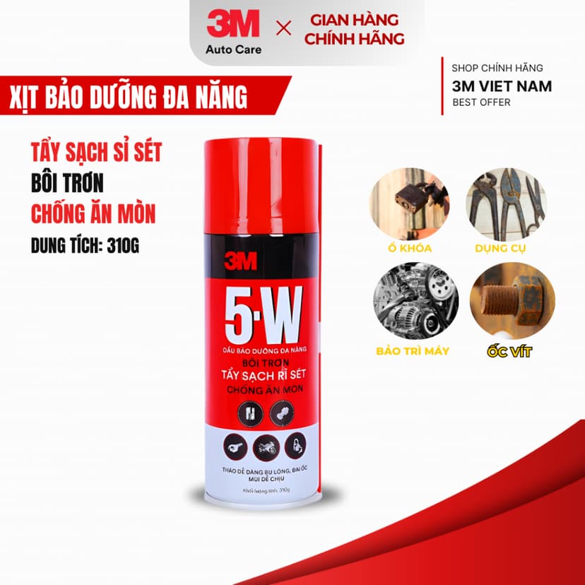 Ảnh Chai xịt Tẩy Rỉ Sét Và Bôi Trơn 5W - 3M™310g  Xịt ổ khoá, bảng lề, bugi, công tắc ôtô xe máy.. 2