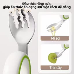 Thumbnail Bộ Thìa nĩa tập ăn cho bé KidsWorld tay cầm silicon mềm, muỗng cong, inox 316, an toàn 3