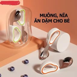 Thumbnail Bộ Thìa nĩa tập ăn cho bé KidsWorld tay cầm silicon mềm, muỗng cong, inox 316, an toàn 4