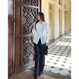 Thumbnail Áo sơ mi dáng relax MONO TALK cổ tàu, thân trước xếp ly, măng séc bản 10cm MOF25S-T10001TK 1