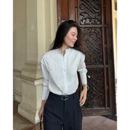 Thumbnail Áo sơ mi dáng relax MONO TALK cổ tàu, thân trước xếp ly, măng séc bản 10cm MOF25S-T10001TK 3