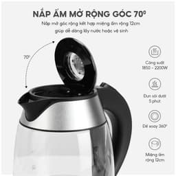 Thumbnail Ấm siêu tốc 1.8 lít bình thủy tinh LEBENLANG từ Đức gồm lõi lọc trà bằng inox, bảo hành 2 năm - LBE2819 4