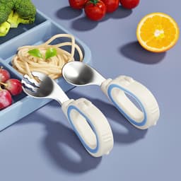 Thumbnail Bộ Thìa nĩa tập ăn cho bé KidsWorld tay cầm silicon mềm, muỗng cong, inox 316, an toàn 1