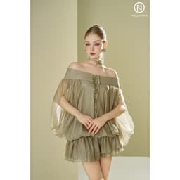 Thumbnail Đầm thiết kế bẹt vai trễ eo kèm hoa cổ FREESIZE MOLLYNISTA quyến rũ cao cấp nữ tính 2