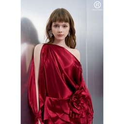 Thumbnail Đầm lụa đỏ thiết kế trễ eo xẻ tay MOLLYNISTA quyến rũ thanh lịch nữ tính cao cấp 4