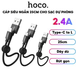Thumbnail Dây Cáp Sạc Nhanh 2.4A Siêu Ngắn 25 CM Tiện Lợi Dùng Cho Sạc Dự Phòng Chuẩn USB to IP, Micro ,Type C 1