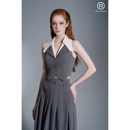 Thumbnail Áo thiết kế gile xám layer cổ trắng MOLLYNISTA thanh lịch nữ tính cao cấp tôn dáng 3