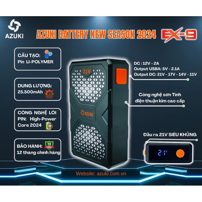 Ảnh Bộ Phụ Kiện AZUKI EX9 SIÊU KHỦNG PIN 25.500mah, Quạt 21V Thời Gian Chạy 12h Đến 20h Dài Nhất Thị Trường BH 12T- NIKITO 2