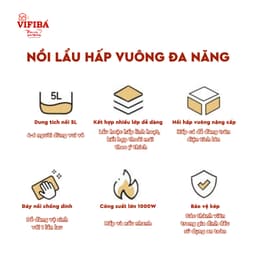 Thumbnail Nồi Lẩu Hấp vuống Đa Năng SAKI VIFIBA Chính Hãng 1000W Gia Nhiệt Nhanh – Ngăn Lẩu 5L Hấp Và Tiệ 4
