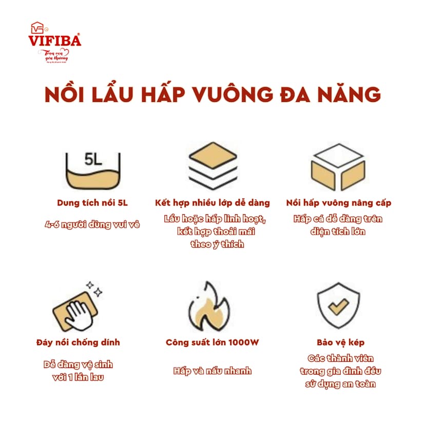 Ảnh Nồi Lẩu Hấp vuống Đa Năng SAKI VIFIBA Chính Hãng 1000W Gia Nhiệt Nhanh – Ngăn Lẩu 5L Hấp Và Tiệ 4