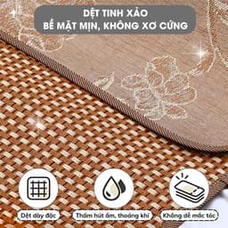 Thumbnail Chiếu Điều Hoà Sợi Mây 3D Tự Nhiên Cao Cấp Mặt Sau Chiếu Mây Lót Lụa Nằm Ngủ Mát Lạnh Mùa Hè Êm Viền Vải Có Chun Cài Góc 3