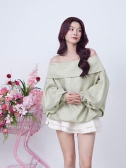 Thumbnail Áo Kiểu Tay Phồng Trễ Vai Trơn Form Babydoll - SULLY TOP - GOÛT DE JUN 1
