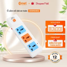 Thumbnail Ổ Cắm Điện Nối Dài COMET CES10302 2500W Dài 2m, 3 lỗ 3 chấu, có cầu chì bảo vệ 1