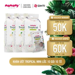 Thumbnail Khăn ướt cao cấp cho bé Mamamy Tropical lốc 10 gói mini 10 tờ 100% sợi tự nhiên và rayon ngừa hăm, mềm dai sạch cực 1