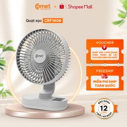 Thumbnail Quạt Sạc Đa Năng COMET CRF1406 Để Bàn 6W 3 Cấp Độ Gió, Đèn LED, Pin Lithium Dung Lượng Cao 1