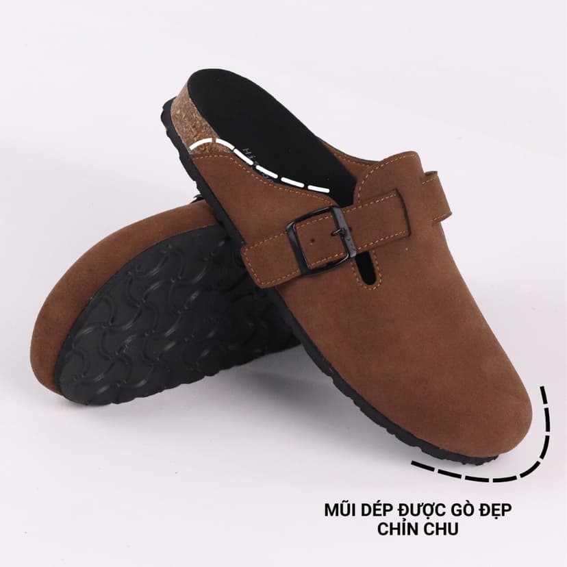 Ảnh Dép đế trấu sục Boston nam nữ unisex quai ngang da lộn/da saffiano đi học công sở bigsize chính hãng Hishoo VNXK  R109 3