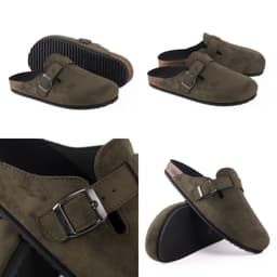Thumbnail Dép đế trấu sục Boston nam nữ unisex quai ngang da lộn/da saffiano đi học công sở bigsize chính hãng Hishoo VNXK  R109 4