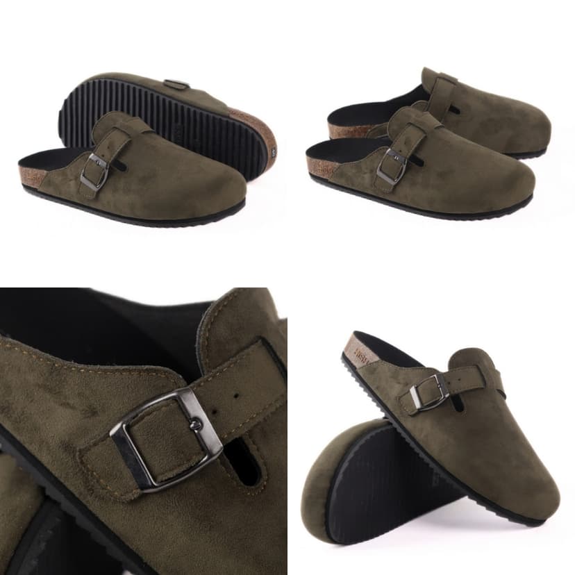 Ảnh Dép đế trấu sục Boston nam nữ unisex quai ngang da lộn/da saffiano đi học công sở bigsize chính hãng Hishoo VNXK  R109 4