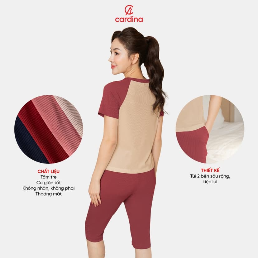 Ảnh Bộ tăm lạnh nữ CARDINA thiết kế cổ trụ quần lửng chất liệu cao cấp co dãn thoải mái phù hợp với nhiều độ tuổi 5BFL01 2
