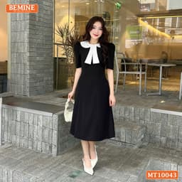 Thumbnail Đầm thiết kế BEMINE cổ sen có nơ dáng chữ A phù hợp đi làm, đi chơi-MT10043 1