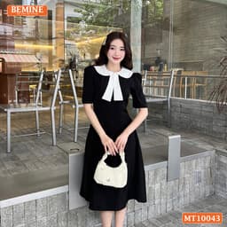 Thumbnail Đầm thiết kế BEMINE cổ sen có nơ dáng chữ A phù hợp đi làm, đi chơi-MT10043 2