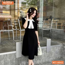 Thumbnail Đầm thiết kế BEMINE cổ sen có nơ dáng chữ A phù hợp đi làm, đi chơi-MT10043 3