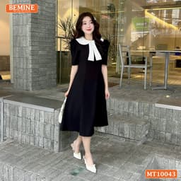 Thumbnail Đầm thiết kế BEMINE cổ sen có nơ dáng chữ A phù hợp đi làm, đi chơi-MT10043 4