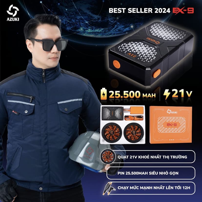 Ảnh Áo Điều Hòa AZUKI EX9 Hot Nhất 2025,Pin 25.500 Mah, Quạt 21V Chạy Dài Nhất Thị Trường 12->24 Tiếng [ BH 12 Tháng]-NIKITO 1